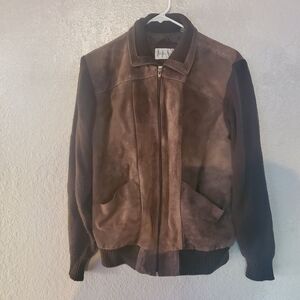 Mister Marr Men's L Vintage Tan leather and Knit Jacket Full Zip